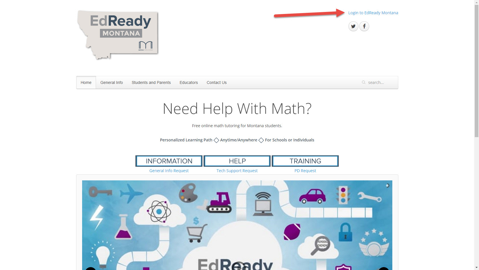 Where to click from the EdReady Montana Homepage
